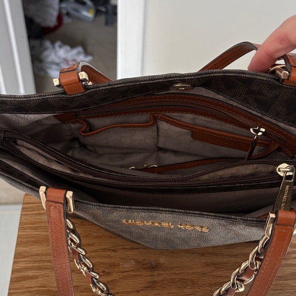 Michael Kors Dark Brown Tote with Gold Chain Detail - Picture 4 of 5